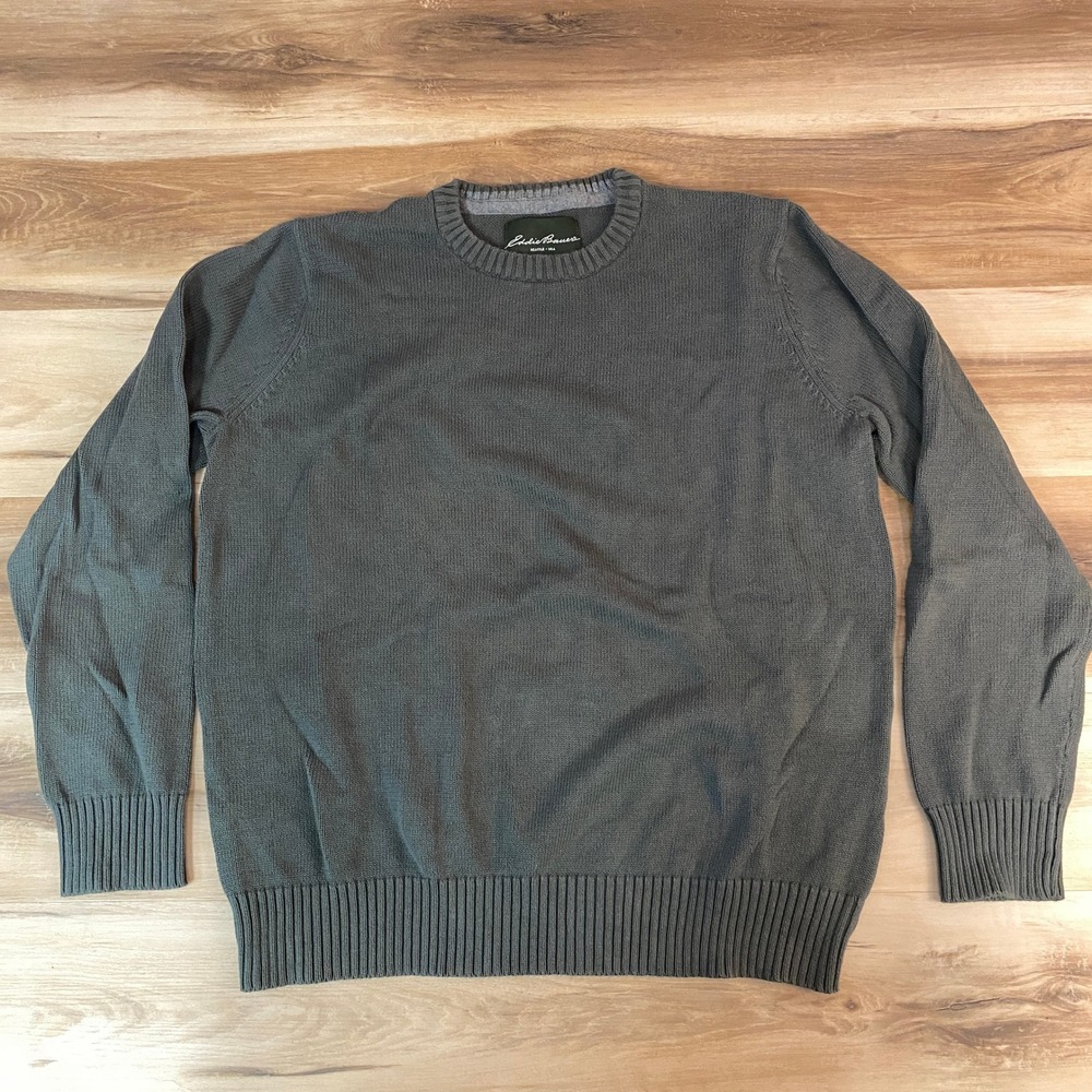 Eddie Bauer Mens Crew Neck Sweater‎ Olive Green Knit Cotton Size XL - Picture 1 of 9